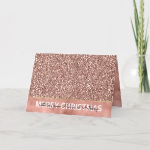 Glam Glitzy Glitter Rose Gold Christmas Holiday Card