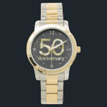 Glam Gold 50th Anniversary Watch<br><div class="desc">Black crinkle glitter background with faux shiny gold big number fifty with 50th Anniversary,  a glamourous,  elegant and ritzy dinner party celebration of a whopping fifty years since the wedding or marking the quincentennial of a business or any special date. Design Copyright © CustomInvitesOnline.com</div>
