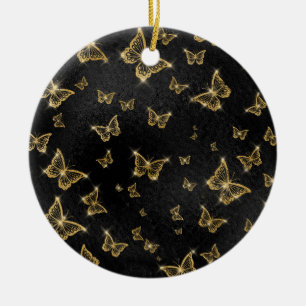 Glam gold and black butterflies pattern ceramic tree decoration
