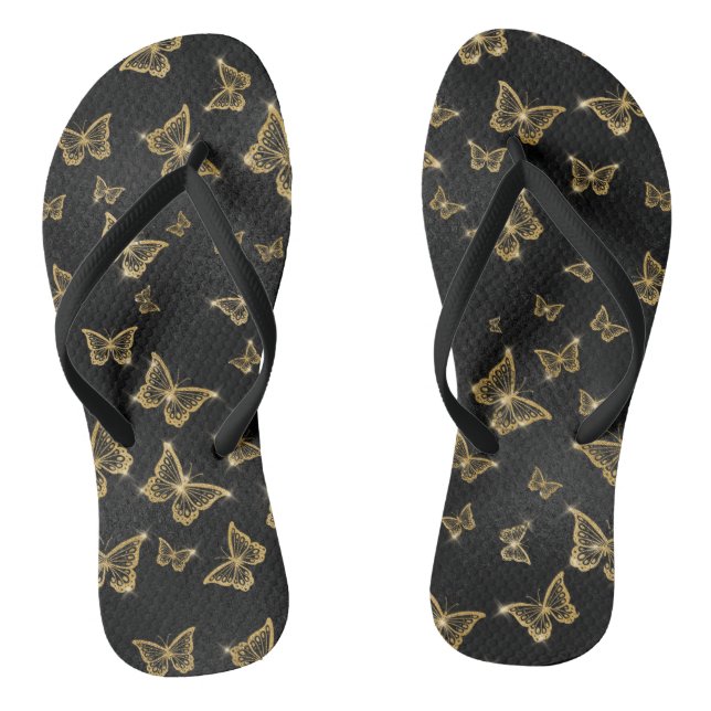 Glam gold and black butterflies pattern flip flops (Footbed)