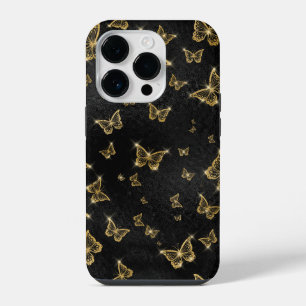 Glam gold and black butterflies pattern iPhone 14 pro case