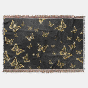 Glam gold and black butterflies pattern throw blanket