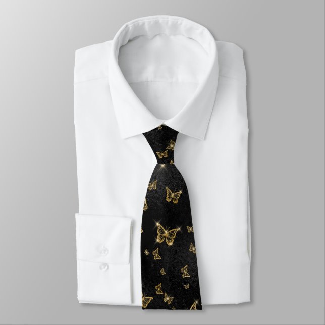 Glam gold and black butterflies pattern tie (Tied)