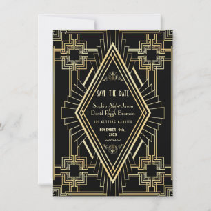Glam Gold and Black Great Gatsby Save the Date