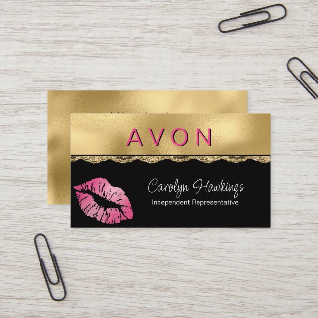 Glam Gold and Black Independant Rep Avon  Business Card (Front/Back In Situ)