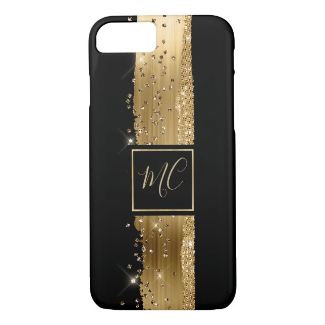 Glam Gold and Black Monogrammed iPhone 8 Case (Back)