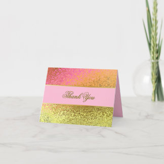 Glam Gold and Pink Wedding Thank You Note Card