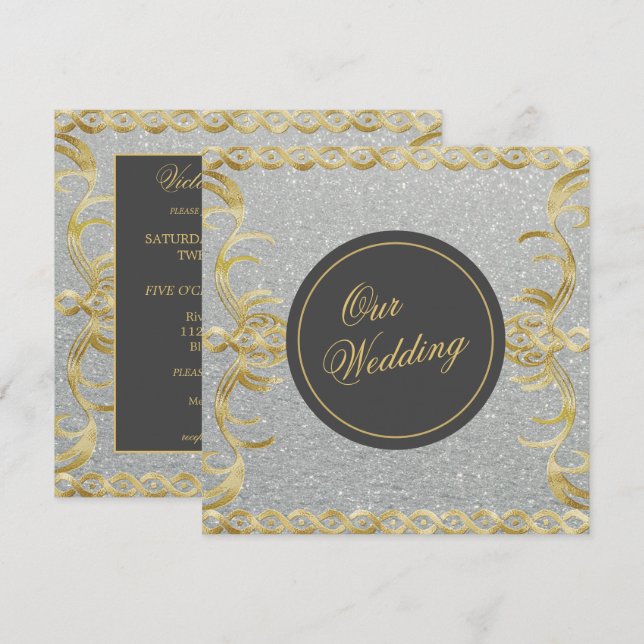 Glam Gold and Silver Wedding Invitation (Front/Back)