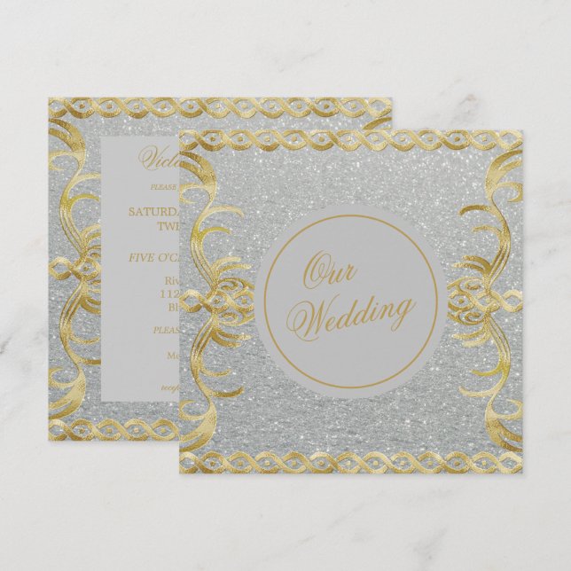 Glam Gold and Silver Wedding Invitation (Front/Back)