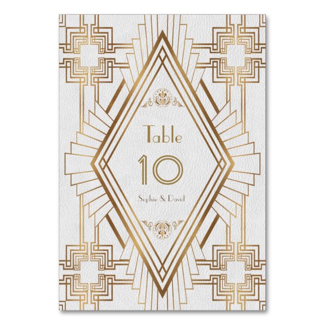 Glam Gold and White Great Gatsby Table Number (Front)