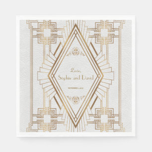 Glam Gold and White Great Gatsby Wedding Napkin