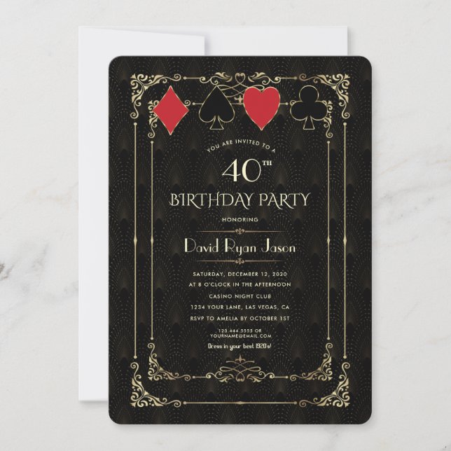 Glam Gold Art Deco Casino Royale Poker Birthday Invitation (Front)