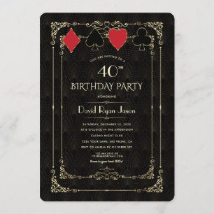 Glam Gold Art Deco Casino Royale Poker Birthday Invitation