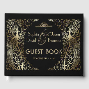 Glam Gold Art Deco Peacocks Wedding Guest Book