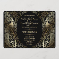 Glam Gold Art Deco Peacocks Wedding Invitation