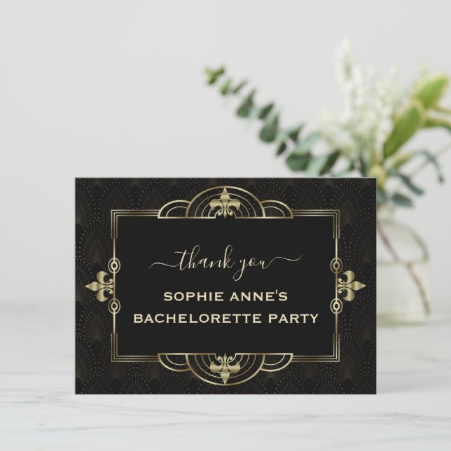 Glam Gold Art Deco Vegas Bachelorette Weekend  Thank You Card (Standing Front)