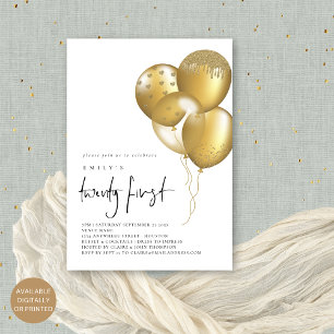 Glam Gold Balloons 21st Birthday Party  Invitation