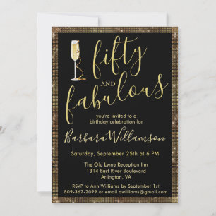 Glam Gold Black 50 & Fabulous 50th Birthday Invitation