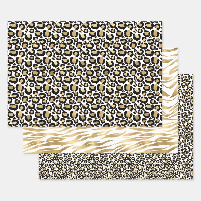 Glam Gold Black Animal Prints Wrapping Paper Sheet (Set)