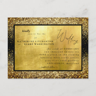 Glam Gold & Black Budget Wedding Invitation Postcard
