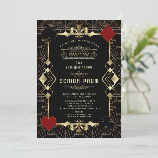 Glam Gold Black Casino Gatsby 20s Senior PROM Invitation (Standing Front)