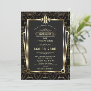 Glam Gold Black Gatsby Roaring 20s Senior PROM Invitation
