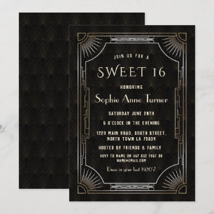 Glam Gold Black Great Gatsby Art Deco 20s SWEET 16 Invitation