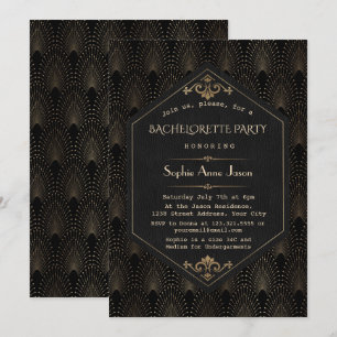 Glam Gold Black Great Gatsby Bachelorette Party Invitation