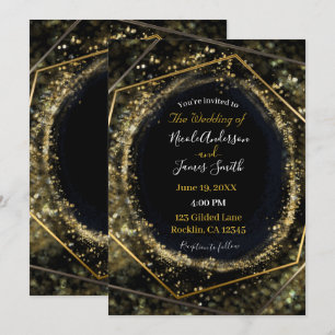 Glam Gold & Black Modern Abstract Glam Wedding Invitation