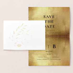 Glam Gold Black Monogram Save the Date Foil Card