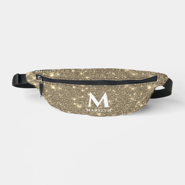 Glam Gold Bling Shimmer Glitter Initial Monogram Bum Bags (Front)