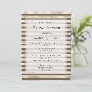 Glam Gold Blush Pink Brown Stripes Bridal Shower Invitation