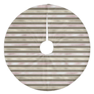Glam Gold Blush Pink Brown Stripes Fleece Tree Skirt