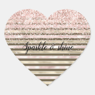 Glam Gold Blush Pink Brown Stripes Girly Glitter Heart Sticker
