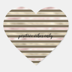 Glam Gold Blush Pink Brown Stripes Heart Sticker