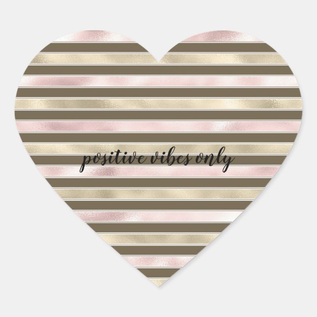 Glam Gold Blush Pink Brown Stripes Heart Sticker (Front)