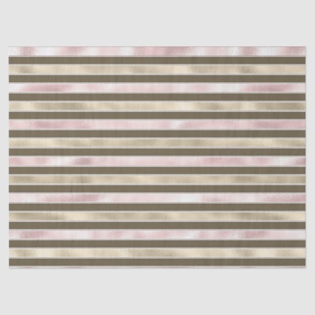 Glam Gold Blush Pink Brown Stripes Tissue Paper (Front)