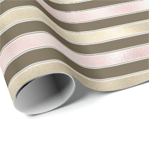 Glam Gold Blush Pink Brown Stripes Wrapping Paper