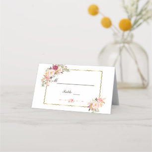 Glam Gold Blush Pink Floral Wedding Table Number Place Card