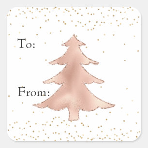 Glam Gold Blush Rose Sparkle Christmas Tree Square Sticker