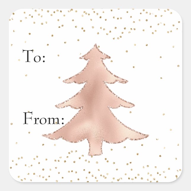 Glam Gold Blush Rose Sparkle Christmas Tree   Square Sticker (Front)
