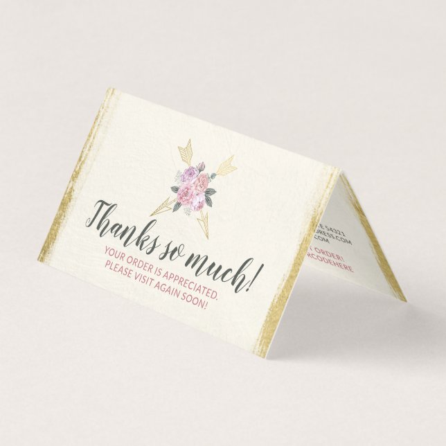 Glam Gold Bohemian Floral Arrows Thank You Card (Front)