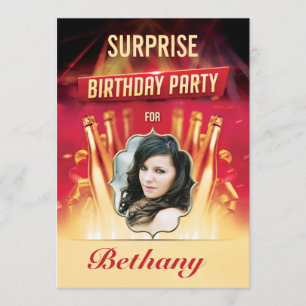 Glam Gold Bottles Surprise Birthday Party Photo Invitation
