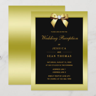 Glam Gold Bow & Black Wedding Reception Invitation
