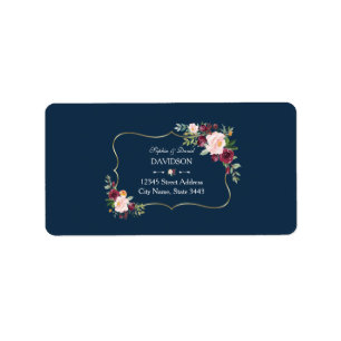 Glam Gold Burgundy Blush Floral Navy Blue Wedding Label