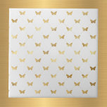 Glam Gold Butterflies White Tile<br><div class="desc">White tile with gold butterflies.</div>