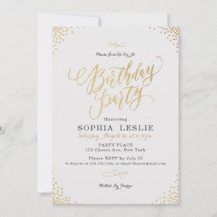 Glam gold calligraphy vintage birthday party invitation