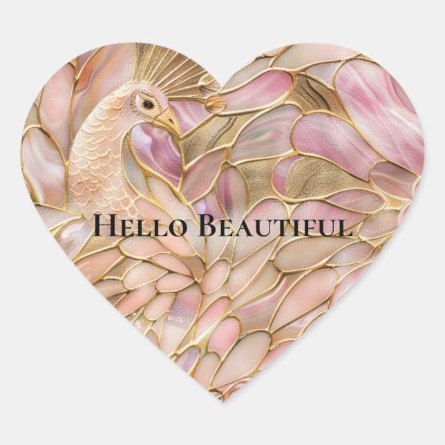 Glam Gold Chic Pink Peacock Heart Sticker (Front)