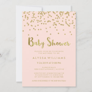 Glam Gold Confetti Baby Shower on Blush Pink Invitation