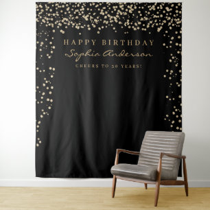 Glam Gold Confetti Birthday Backdrop Any Age Tapestry